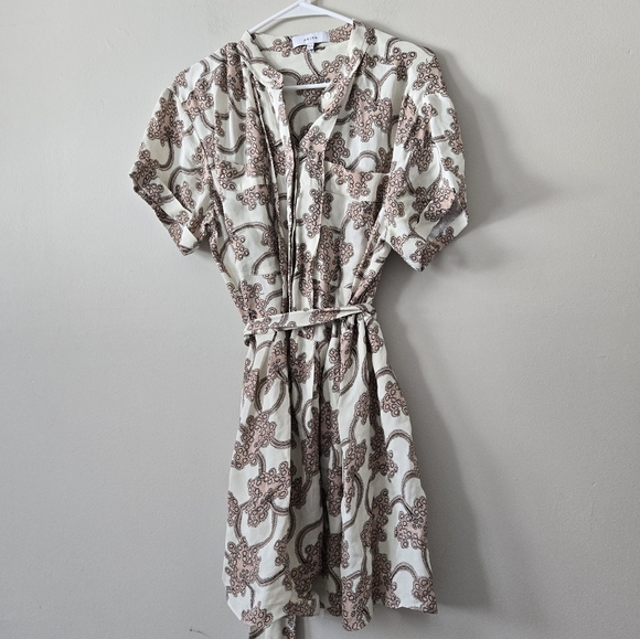 Reiss Ivory Nico Printed Mini Shirt Dress Size 8 Neutral Pockets Short Sz 8 - Picture 2 of 11